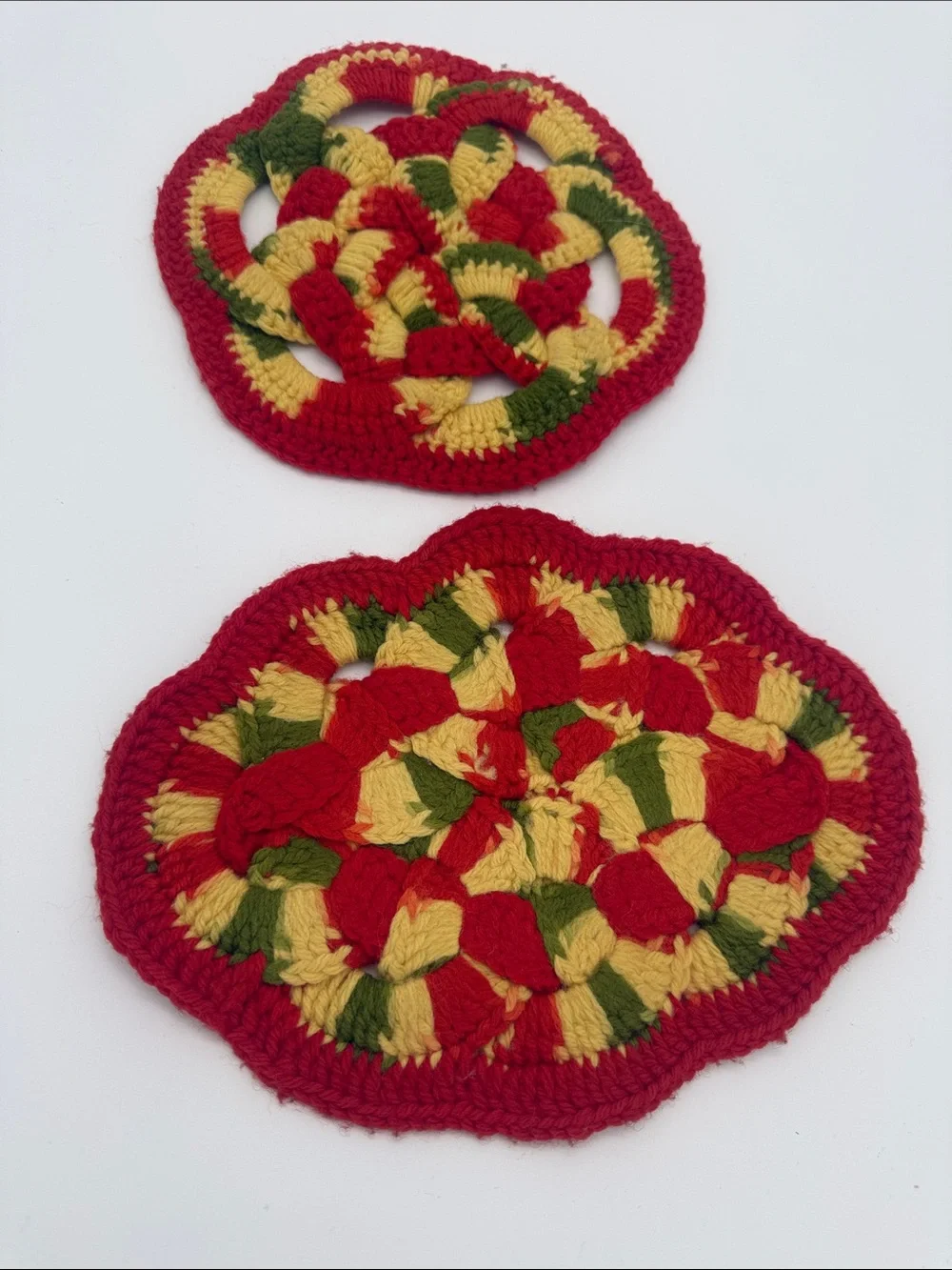 Vintage Handmade Crochet Trivets Potholders Set of 2 Retro Kitchen Decor